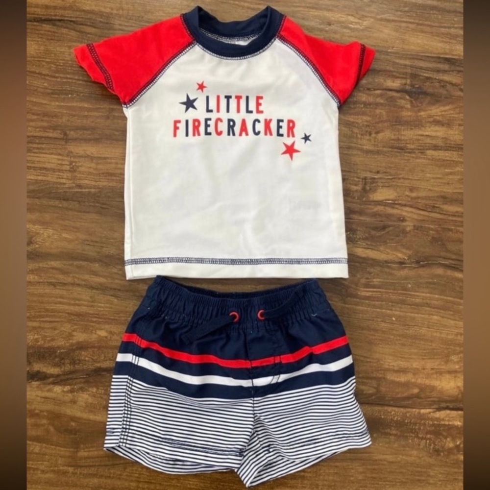 Carter's Navy and White Rash-guard Swimsuit 0-3M